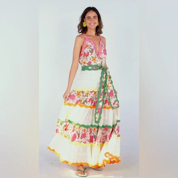 NWT Farm Rio Toucan’s Garden Belted Maxi Dress